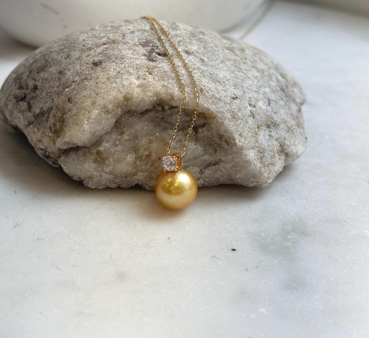 Elly’s 11mm South sea deep gold Pearl pendant: Extreme luster mirrored, 1.5cm high, S925 silver castle pendant chain set.