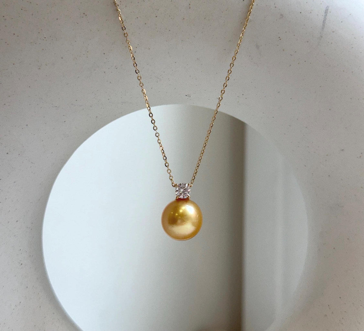 Elly’s 11mm South sea deep gold Pearl pendant: Extreme luster mirrored, 1.5cm high, S925 silver castle pendant chain set.