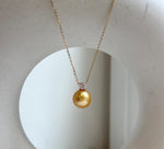 Elly’s 11mm South sea deep gold Pearl pendant: Extreme luster mirrored, 1.5cm high, S925 silver castle pendant chain set.