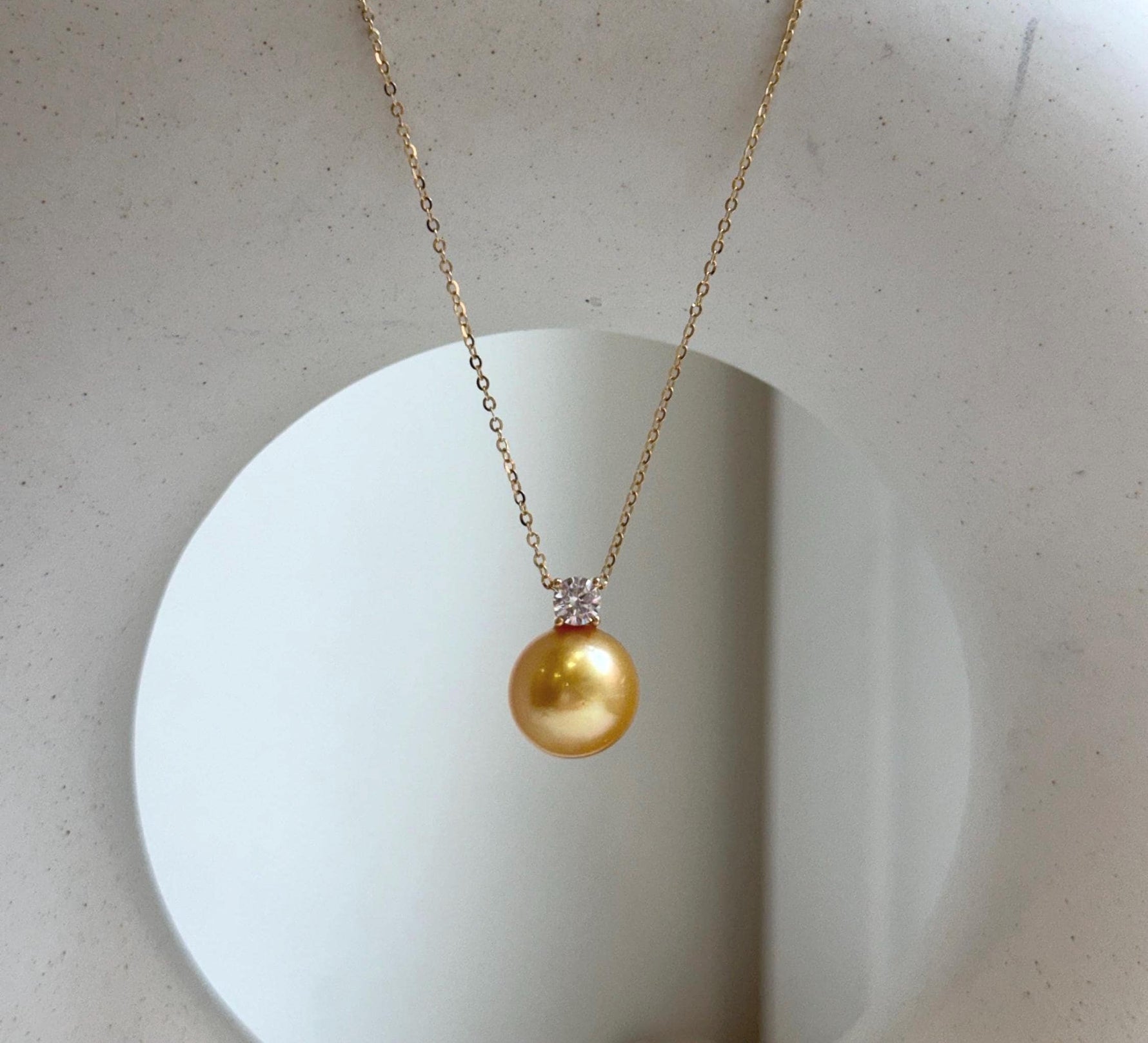 Elly’s 11mm South sea deep gold Pearl pendant: Extreme luster mirrored, 1.5cm high, S925 silver castle pendant chain set.