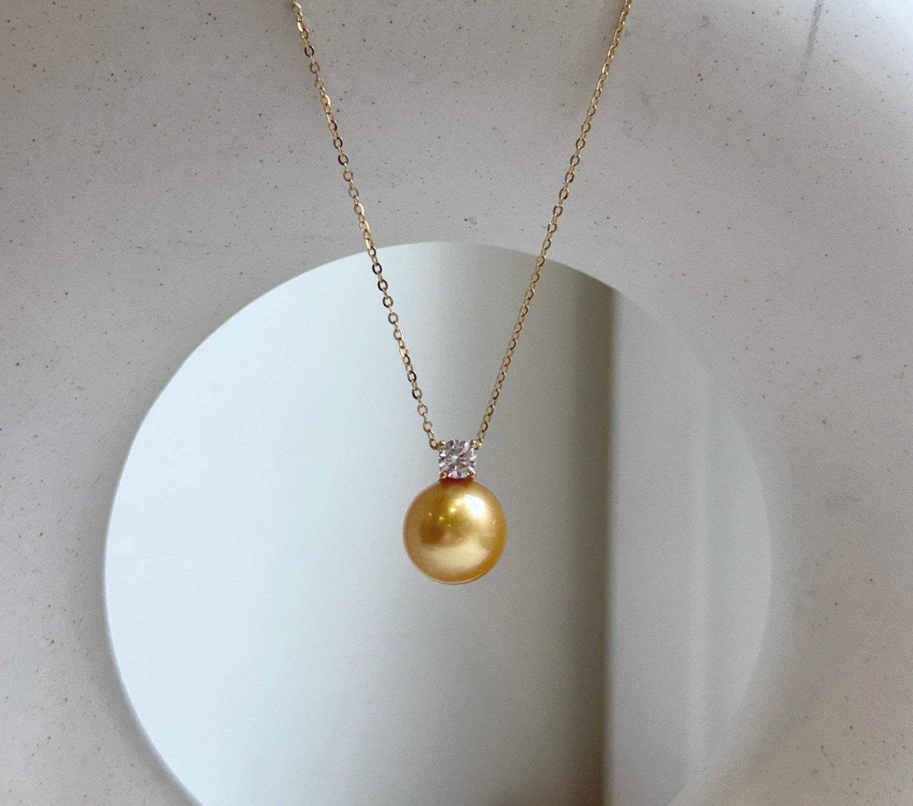 Elly’s 11mm South sea deep gold Pearl pendant: Extreme luster mirrored, 1.5cm high, S925 silver castle pendant chain set.