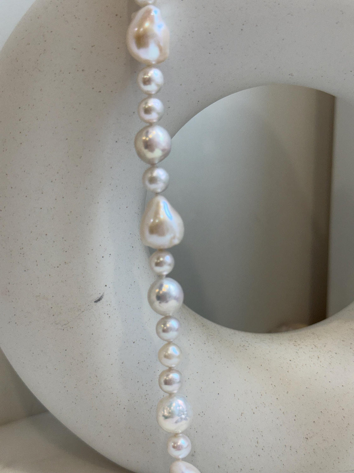Elly’s 6.4-12.9mm White iridescent Pearls Necklace: Extreme luster, 20.9” knotted, S925 silver Necklace. gift for her anniversary