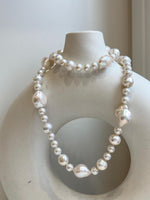 Elly’s 6.4-12.9mm White iridescent Pearls Necklace: Extreme luster, 20.9” knotted, S925 silver Necklace. gift for her