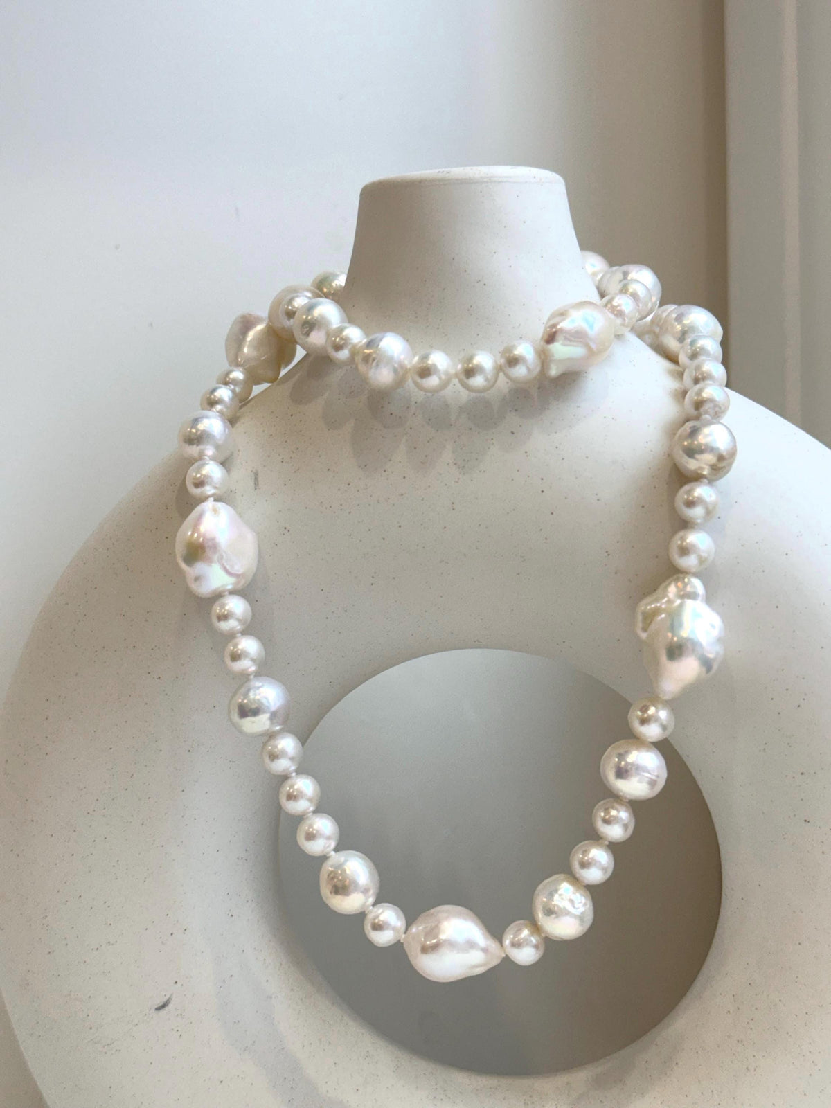 Elly’s 6.4-12.9mm White iridescent Pearls Necklace: Extreme luster, 20.9” knotted, S925 silver Necklace. gift for her high quality pearl necklace