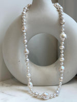 Elly’s 6.4-12.9mm White iridescent Pearls Necklace: Extreme luster, 20.9” knotted, S925 silver Necklace. gift for her