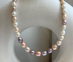 Elly’s Metallic rainbow white Pearls Necklace Strand: 3.8-7.8mm, 18.8”, S925 silver necklace. gift for her