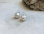 Elly’s 10.5mm White Edison Pearls Earrings Studs: Extreme luster Mirrored, S925 silver minimalist earrings studs.