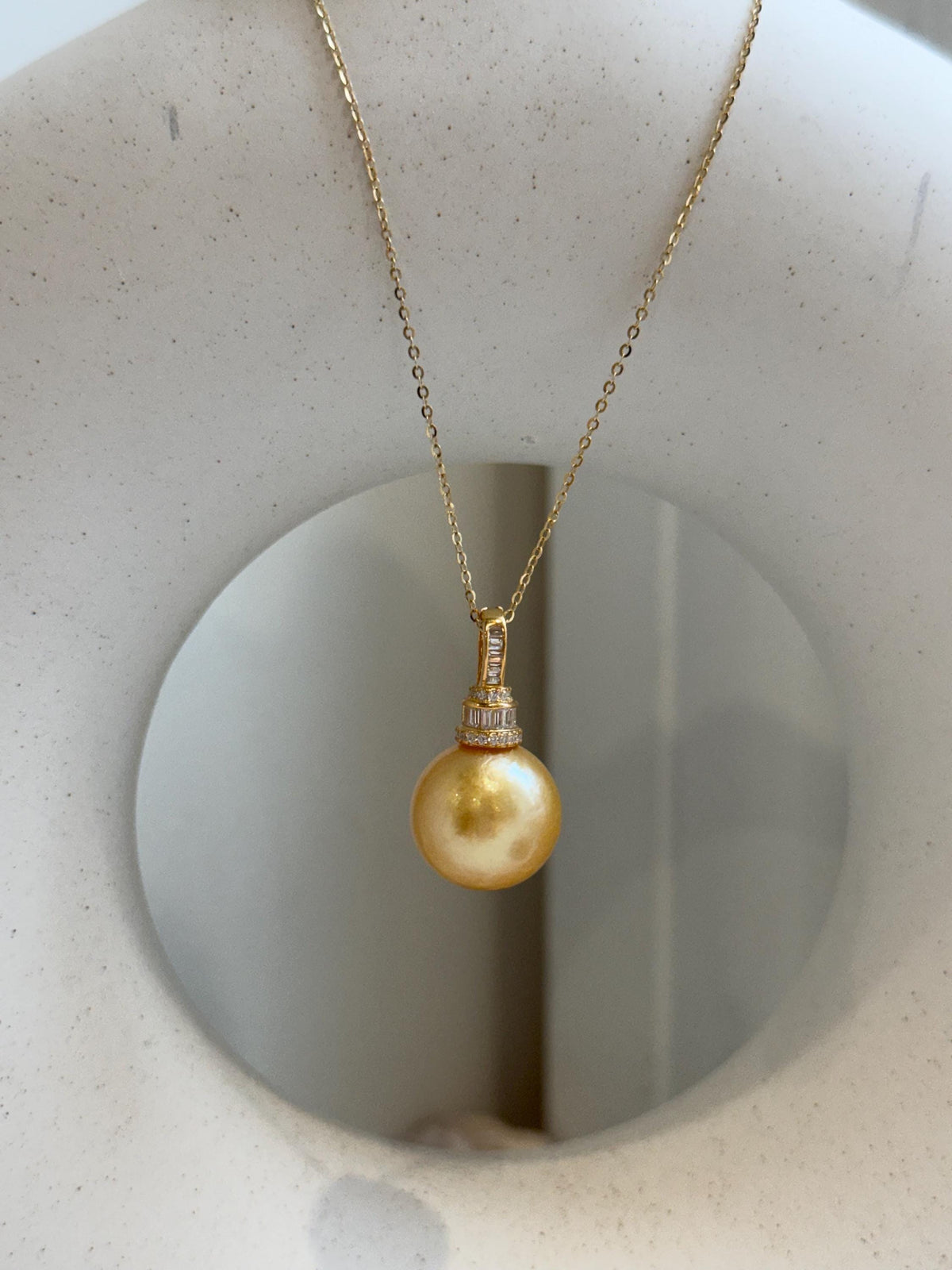 Elly’s South Sea deep Golden ocean Pearl white small pearls Necklace Set: Extreme luster. S925 silver pendant, necklace To 17.9”.