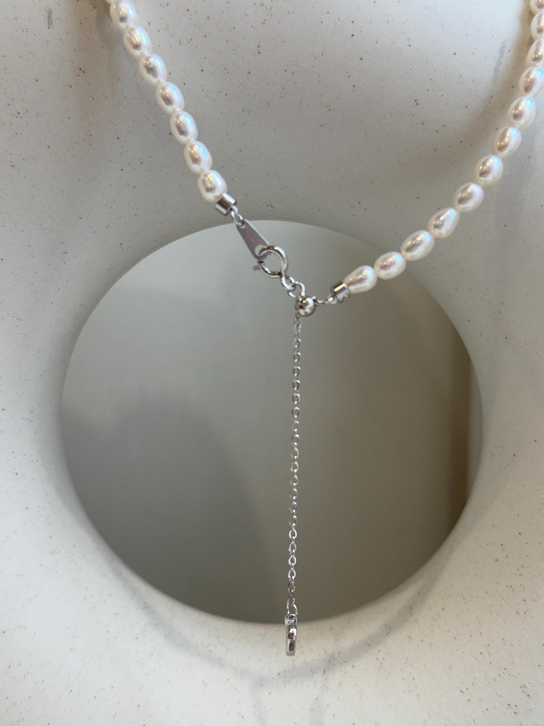 Elly’s South Sea deep Golden ocean Pearl white small pearls Necklace Set: Extreme luster. S925 silver pendant, necklace To 17.9”.