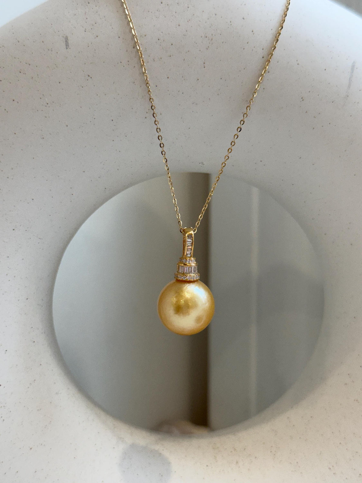 Elly’s South Sea deep Golden ocean Pearl white small pearls Necklace Set: Extreme luster. S925 silver pendant, necklace To 17.9”.