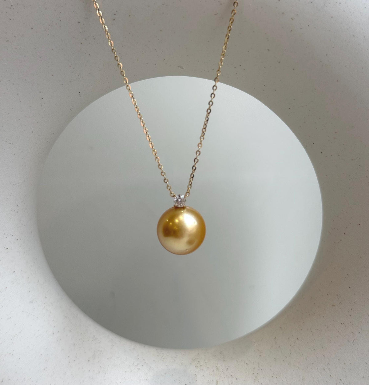 Elly’s 11.7mm 18K Au750 Real Gold South Sea deep Gold Ocean Pearl Pendant: Extreme luster mirrored, 1.5cm high, S925 silver chain. gift for her party