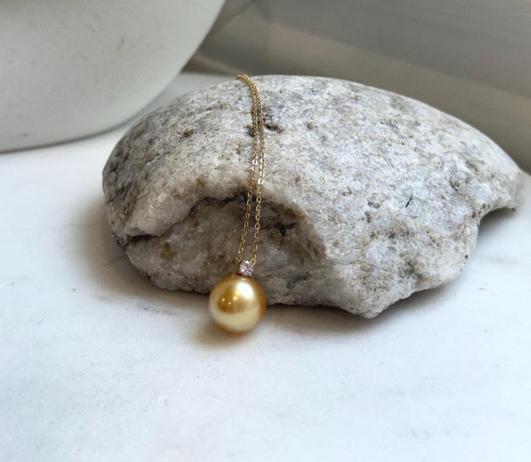 Elly’s 11.7mm 18K Au750 Real Gold South Sea deep Gold Ocean Pearl Pendant: Extreme luster mirrored, 1.5cm high, S925 silver chain. gift for her wedding