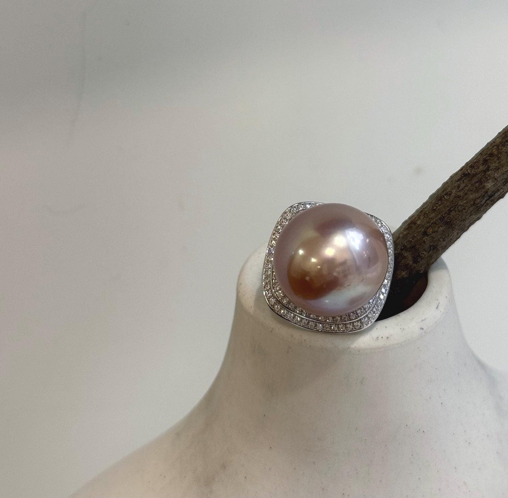 Elly’s 16.6mm Huge Rose Edison pearl ring: Extreme luster mirrored, 1.9cm dia. S925 silver adjustable ring. gift for her
