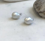 Elly’s Australian white baroque ocean Pearls minimalist earrings studs: Extreme luster, To 16.9mm, s925 silver earrings Studs.