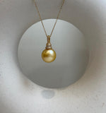 Elly’s 14.6mm South Sea ultra Gold ocean Pearl pendant: Extreme luster mirrored. S925 silver pendant necklace set.gift for her