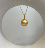 Elly’s Au750 18K Gold 11.4mm South Sea Deep Golden Ocean Pearl Pendant: Extreme luster mirrored, real gold pendant with diamond 0.01ct.  gift for her