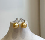 Elly’s Au750 18K Gold 11.1mm South sea deep golden Pearls Earrings Studs: Extreme luster mirrored, 18k gold minimalist earrings. gift for her