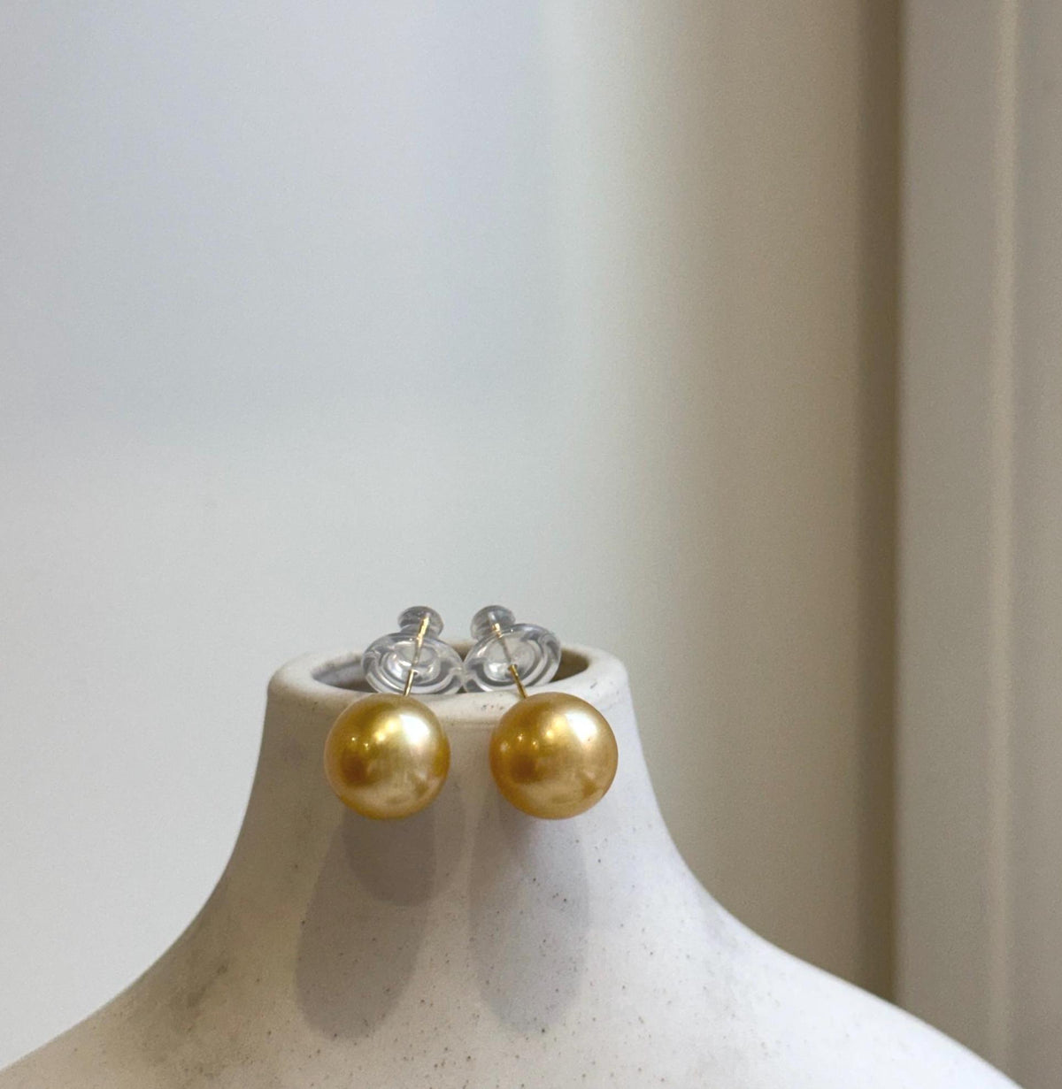 Elly’s Au750 18K Gold 11.1mm South sea deep golden Pearls Earrings Studs: Extreme luster mirrored, 18k gold minimalist earrings.
