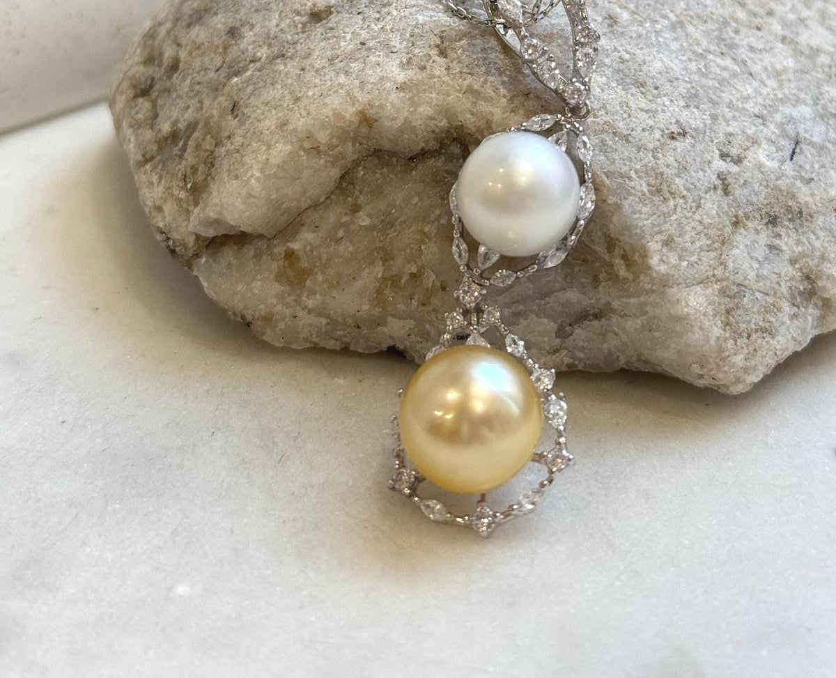 Double Australian ocean white South sea ultra gold ocean pearls cool Pendant: Strong luster, 11.7-12.9mm, 6.2cm high, S925 silver pendant. gift for her anniversary