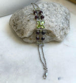 Elly’s Genius Gemstone Garnet Olivine Braclet, 1cm wide, 7.5”, S925 silver bracelet set, with extra S925 silver magnetic clips. gift for her