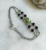 Elly’s Genius Gemstone Garnet Olivine Braclet, 1cm wide, 7.5”, S925 silver bracelet set, with extra S925 silver magnetic clips. gift for her