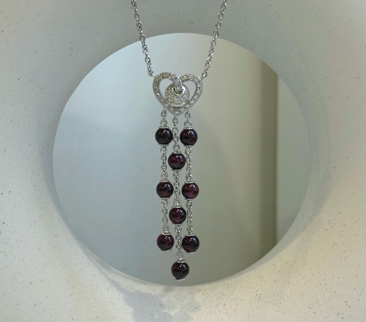 Elly’s Genius Gemstone Garnet Tassels pendant, 1.2x5.5cm, 17.9”, S925 silver pendant necklace set, with extra magnetic clips. gift for her