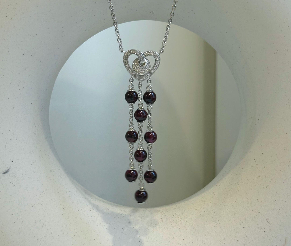 Elly’s Genius Gemstone Garnet Tassels pendant, 1.2x5.5cm, 17.9”, S925 silver pendant necklace set, with extra magnetic clips. gift for her