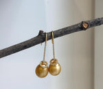 Elly’s 10.9mm Genius South sea deep gold ocean Pearls Earrings hooks: Extreme luster, 3.7cm, S925 silver w/gold plated earrings hooks. gift for her