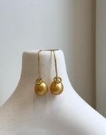 Elly’s 10.9mm Genius South sea deep gold ocean Pearls Earrings hooks: Extreme luster, 3.7cm, S925 silver w/gold plated earrings hooks. gift for her graduation