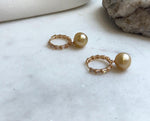 Elly’s 10.5mm South sea ultra golden Pearls Earrings hoops: Strong luster, 2.8cm high, S925 silver cool earrings hoops. gift for her anniversary