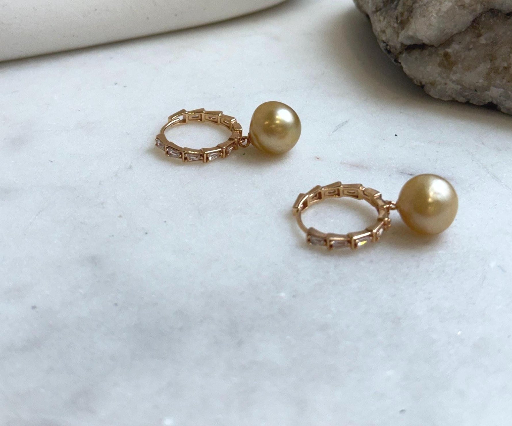 Elly’s 10.5mm South sea ultra golden Pearls Earrings hoops: Strong luster, 2.8cm high, S925 silver cool earrings hoops. gift for her