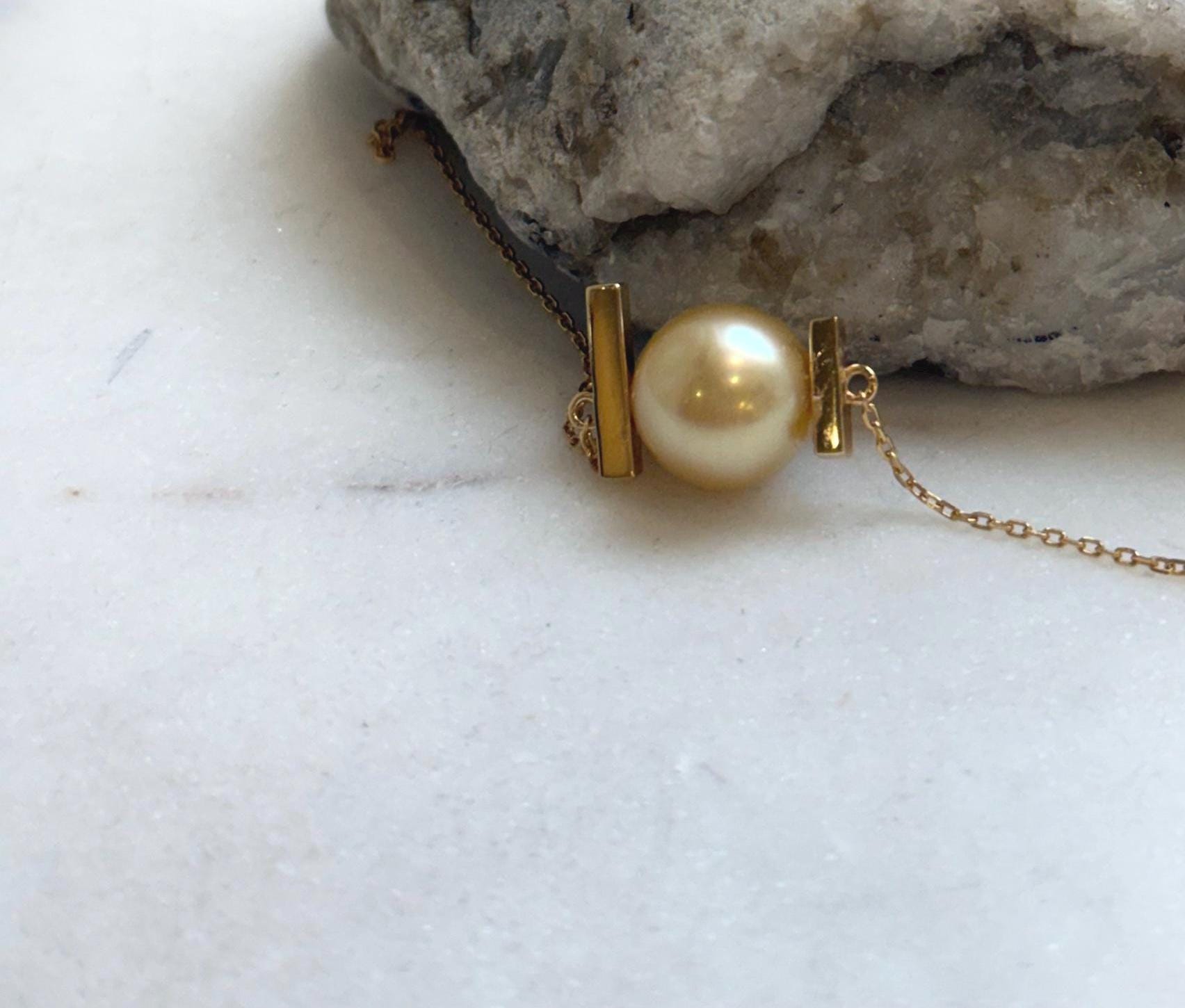 Elly’s 11.3mm South Sea ultra Golden Ocean Pearl Pendant necklace set: Extreme luster mirrored, s925 silver chain set.gift for her daily pearl necklace