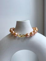 Elly’s 16pcs 9.8-11mm Natural Sunset Peach Gold Edison Pearls Bracelet: Extreme luster mirrored, 8” knotted, S925 silver Bracelet. gift for her anniversary