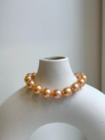 Elly’s 16pcs 9.8-11mm Natural Sunset Peach Gold Edison Pearls Bracelet: Extreme luster mirrored, 8” knotted, S925 silver Bracelet. gift for her