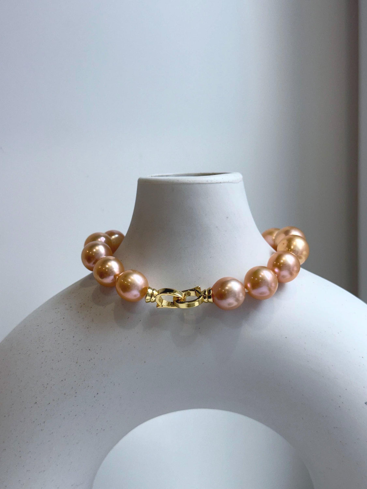 Elly’s 16pcs 9.8-11mm Natural Sunset Peach Gold Edison Pearls Bracelet: Extreme luster mirrored, 8” knotted, S925 silver Bracelet. gift for her Valentine’s Day