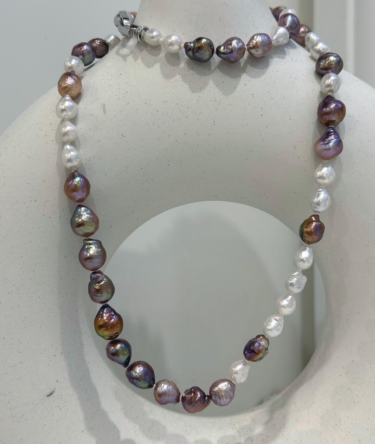 Elly’s Metallic rainbow white iridescent Pearls Necklace Strand: 5-8.5mm, 21.5”, S925 silver necklace. gift for her anniversary