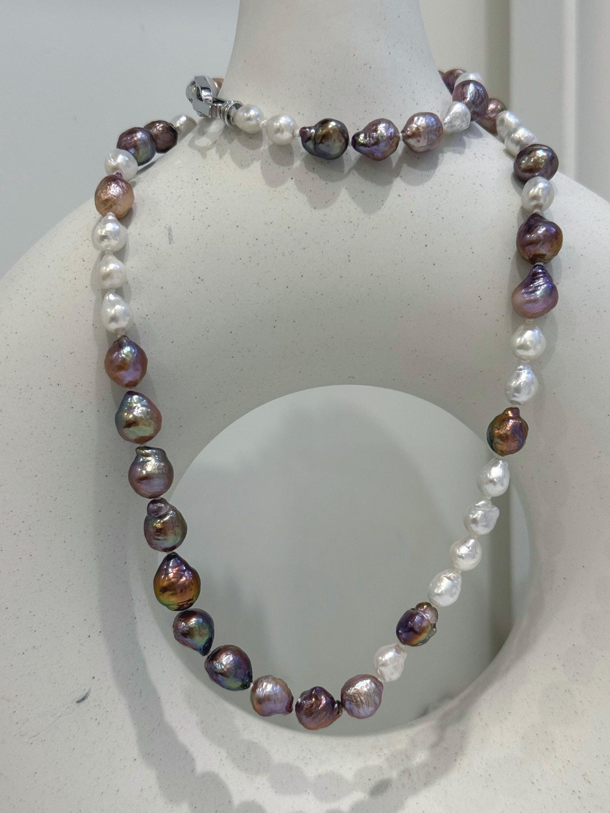 Elly’s Metallic rainbow white iridescent Pearls Necklace Strand: 5-8.5mm, 21.5”, S925 silver necklace. gift for her daily wear