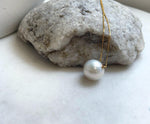 Au750 18k Gold 13.3mm White Edison Pearl Floating pendants:Extreme luster mirrored, S925 silver chain included. gift for her daily wear