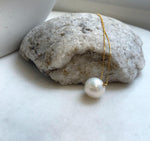 Au750 18k Gold 13.3mm White Edison Pearl Floating pendants:Extreme luster mirrored, S925 silver chain included. gift for her Valentine’s Day’s