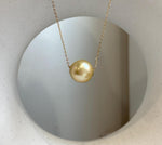 Au750 18k Gold 12.3mm South Sea golden Ocean Pearl Floating pendants:Extreme luster mirrored, ultra gold pearl, S925 silver chain included.