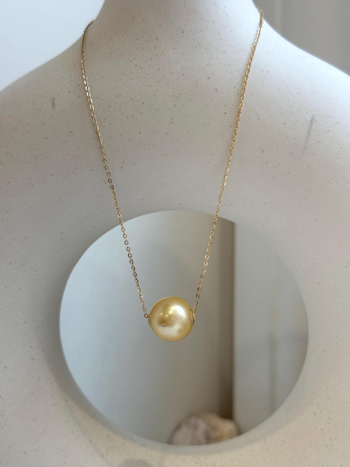 Au750 18k Gold 12.3mm South Sea golden Ocean Pearl Floating pendants:Extreme luster mirrored, ultra gold pearl, S925 silver chain included. gift for her birthday