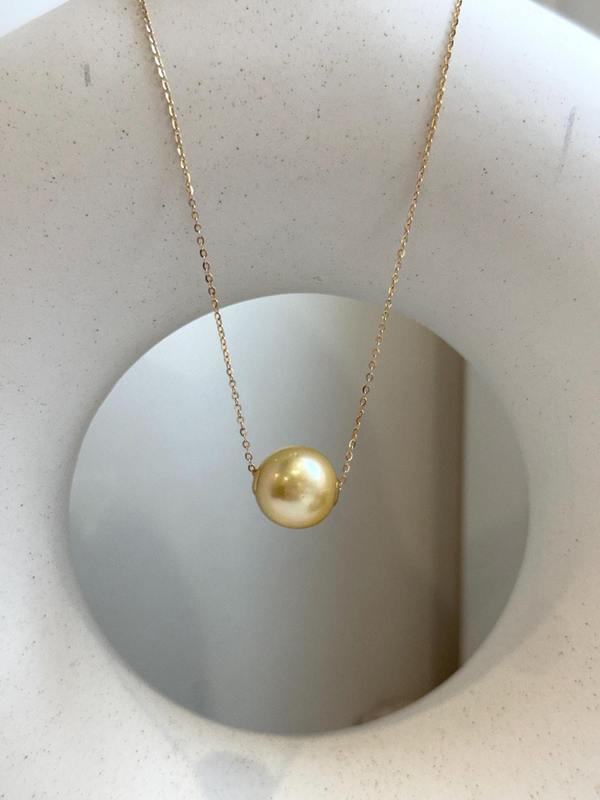 Au750 18k Gold 12.3mm South Sea golden Ocean Pearl Floating pendants:Extreme luster mirrored, ultra gold pearl, S925 silver chain included. gift for her
