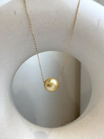 Au750 18k Gold 12.3mm South Sea golden Ocean Pearl Floating pendants:Extreme luster mirrored, ultra gold pearl, S925 silver chain included. gift for her