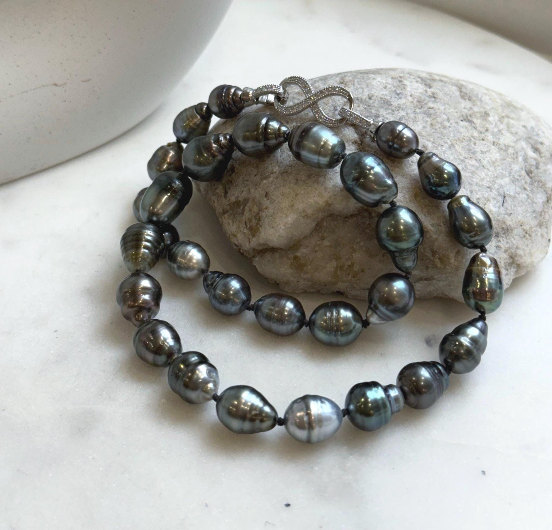 Elly’s 8.6-11mm 29pcs Tahitian Ocean pearls necklace: Extreme luster, Hand knotted, 18”, S925 silver necklace strand, gift for her