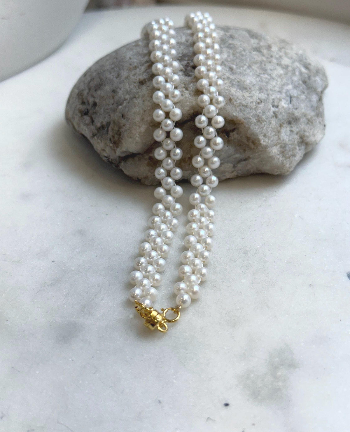 Elly’s 3-ply 4.2-4.4mm white pearls necklace: Extreme luster, Handmade, 16.7”, S925 silver magnetic clips necklace strand. gift for her daily wear