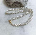 Elly’s 3-ply 4.2-4.4mm white pearls necklace: Extreme luster, Handmade, 16.7”, S925 silver magnetic clips necklace strand. gift for her Valentine’s Day