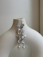 Elly’s 8.9mm Akoya ocean Pearl Freshwater Keshi pearls Earrings hooks: Extreme luster, 9.6cm high, S925 silver cool earrings chandeliers.