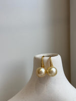 Elly’s 12.5mm South sea light golden Pearls High heel Earrings Hooks: Extreme luster, 2.6cm high, S925 silver earrings with zircon.gift for anniversary