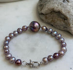 Elly’s 6.4-13.8mm lavender purple pearls Bracelet: Extreme luster mirrored, 8” knotted, S925 silver Braclet. Pearl jewelry idea. Gift for her