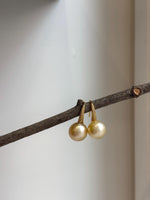 Elly’s 12.5mm South sea light golden Pearls High heel Earrings Hooks: Extreme luster, 2.6cm high, S925 silver earrings with zircon.